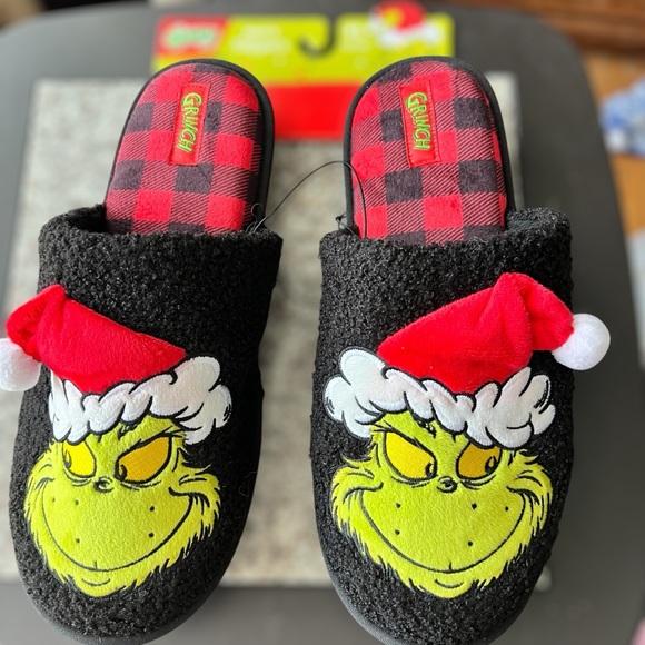 The Grinch by Dr. Seuss Slide‎ Slippers Men's XL 13/14 Christmas Santa Hat New - Picture 1 of 5